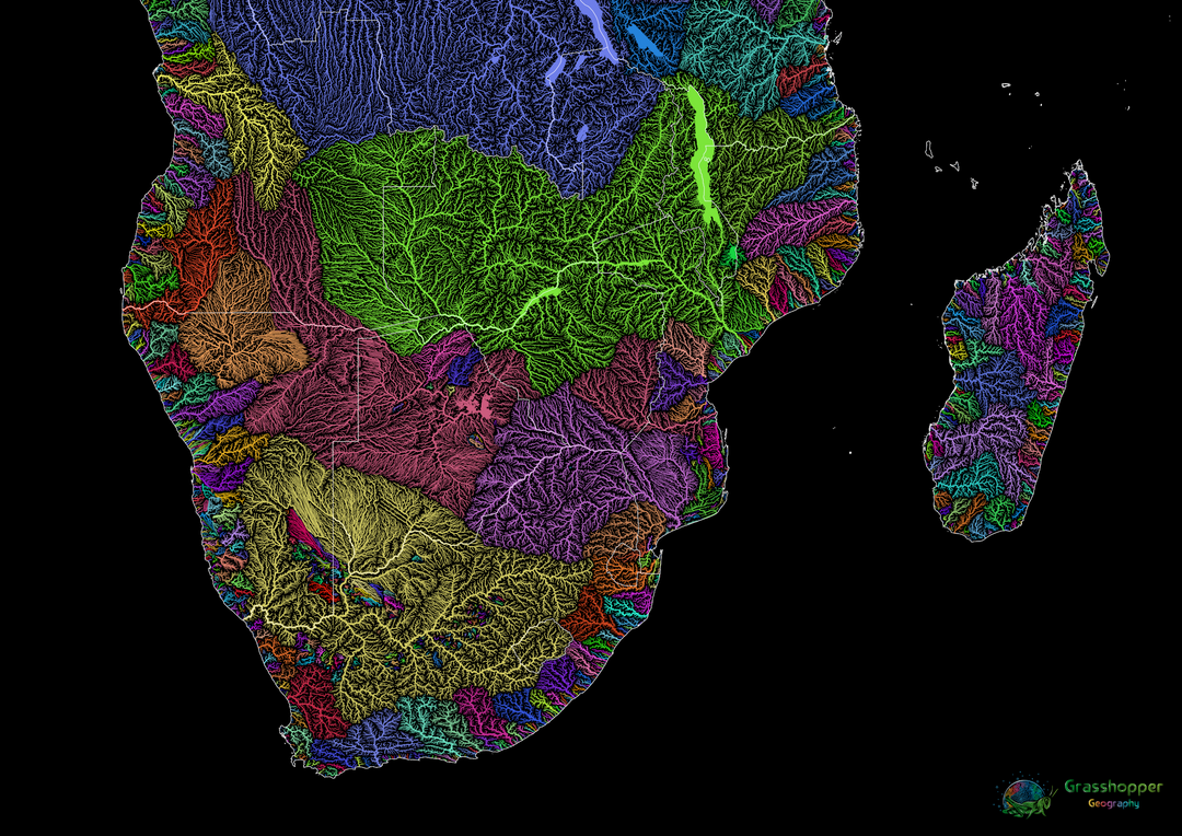 Cartes personnalisées des bassins fluviaux et d'élévation de l'Afrique australe