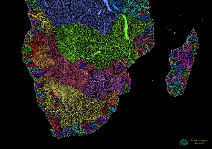 Mapas de elevación y cuencas fluviales PERSONALIZADOS del sur de África