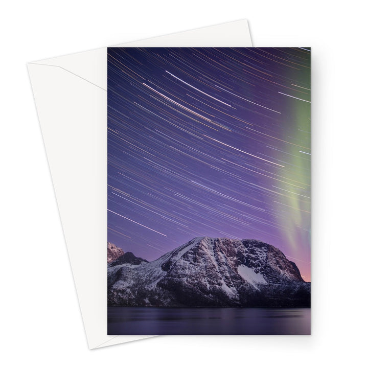 Star trails and aurora above Lundøya - Greeting Card