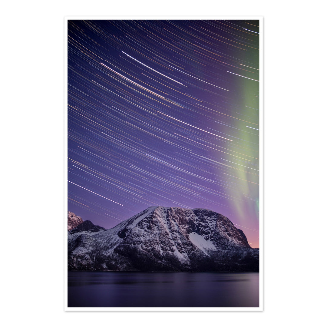 Star trails and aurora above Lundøya - Photo Art Print