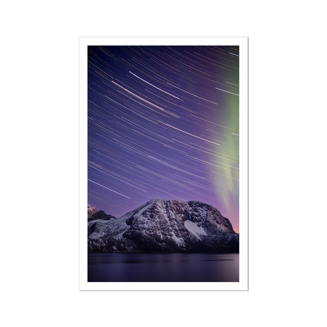 Star trails and aurora above Lundøya - Rolled Canvas