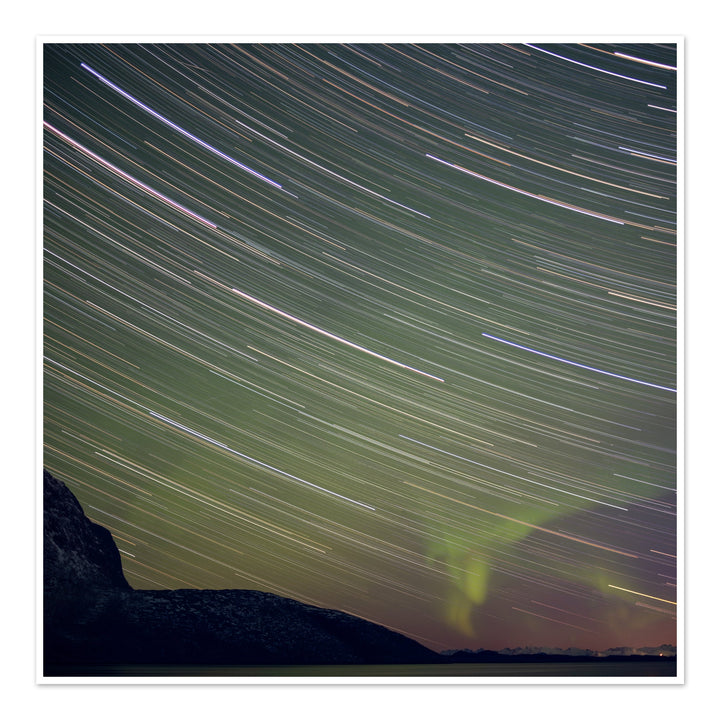 Star trails with aurora - Photo Art Print