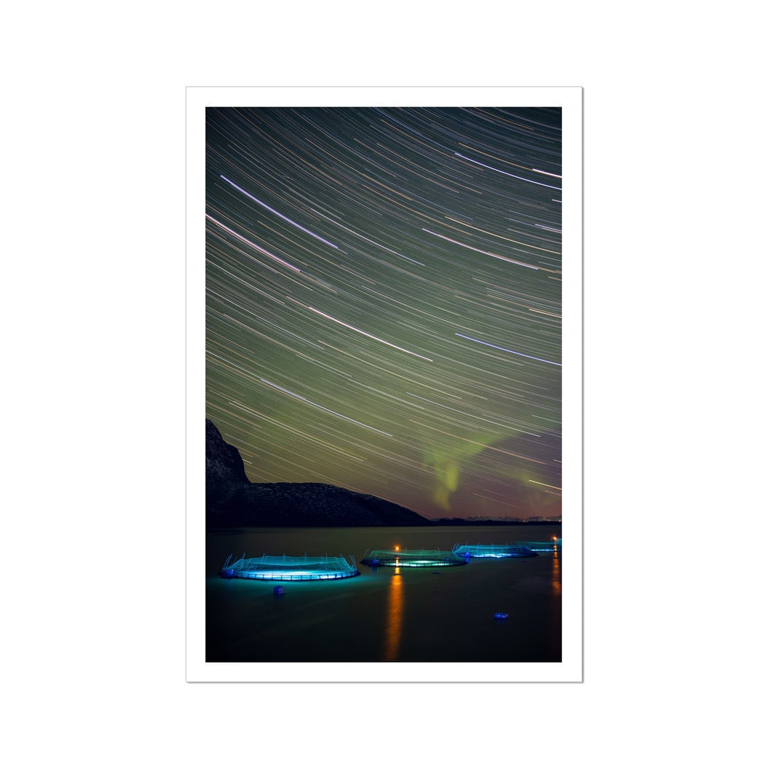 Star trails with aurora above the fish pens I - Rolled Canvas
