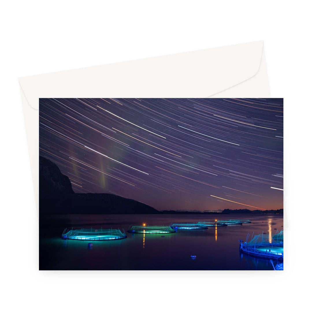 Star trails with aurora above the fish pens III - Greeting Card