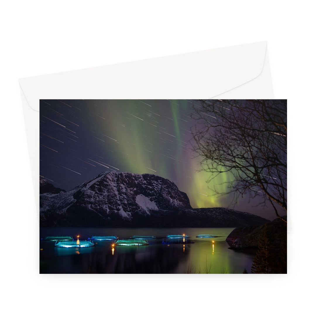 Star trails with aurora above the fish pens V - Greeting Card