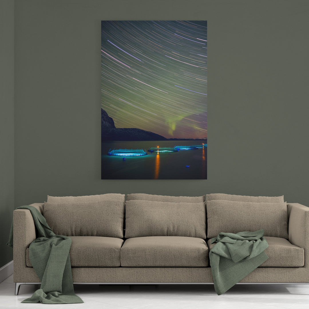 Star trails with aurora above the fish pens I - Canvas
