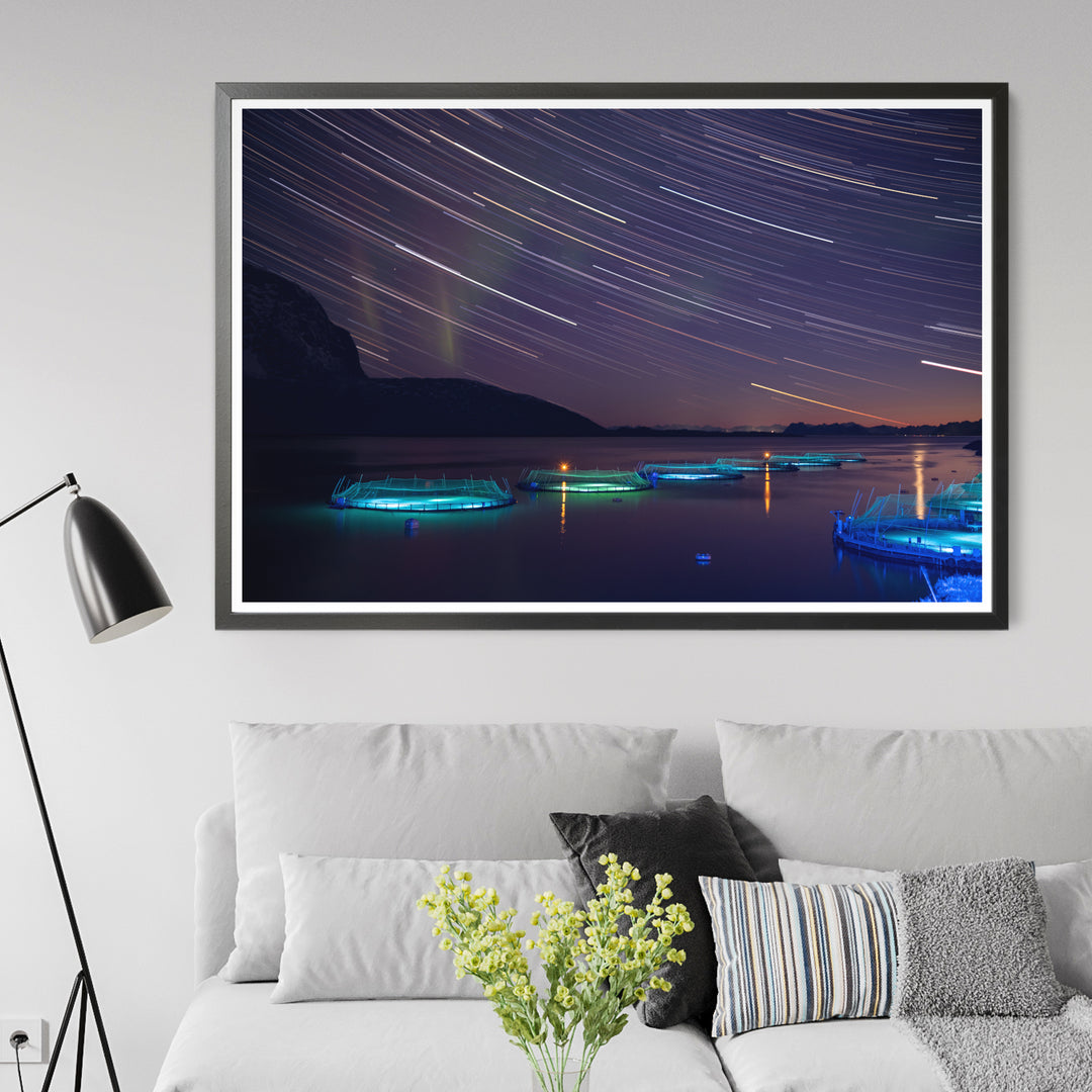Star trails with aurora above the fish pens III - Hahnemühle Photo Rag Print