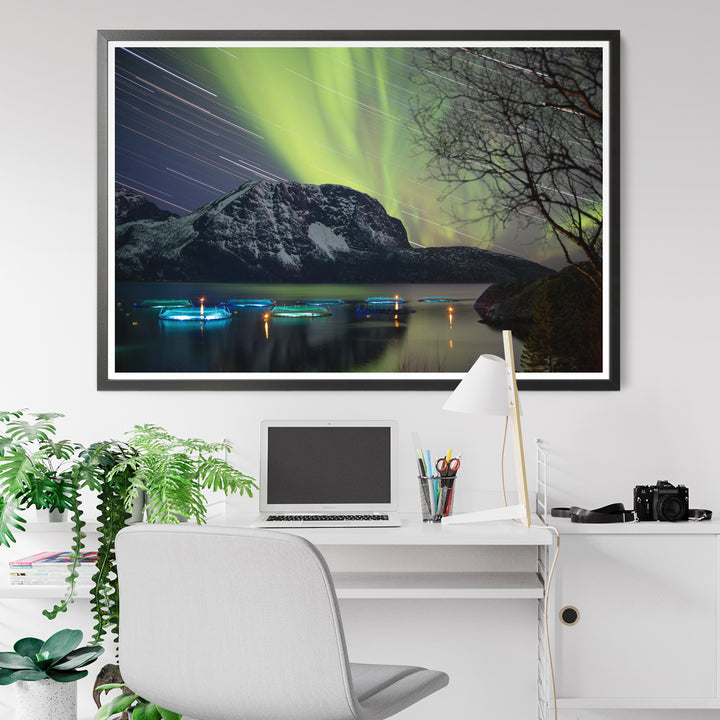 Rastros de estrelas com aurora acima dos viveiros de peixes IV - Hahnemühle Photo Rag Print