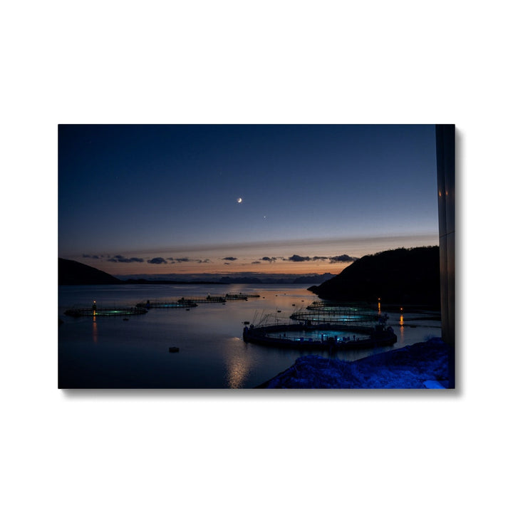 Sunset over the fish pens with a crescent moon II - Canvas