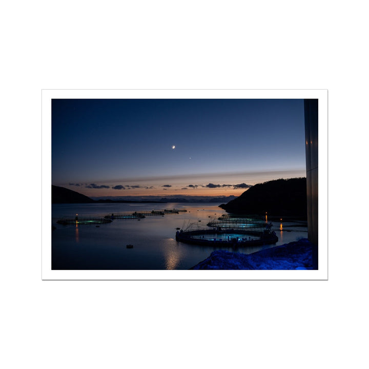 Sunset over the fish pens with a crescent moon II - Rolled Canvas