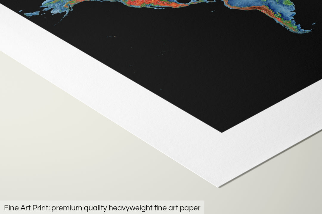 Closeup of a fine art print's corner lying on a flat surface, the details of a Grasshopper Geography map is visible. The text at the bottom reads: Fine art print - premium quality heavyweight fine art paper.
