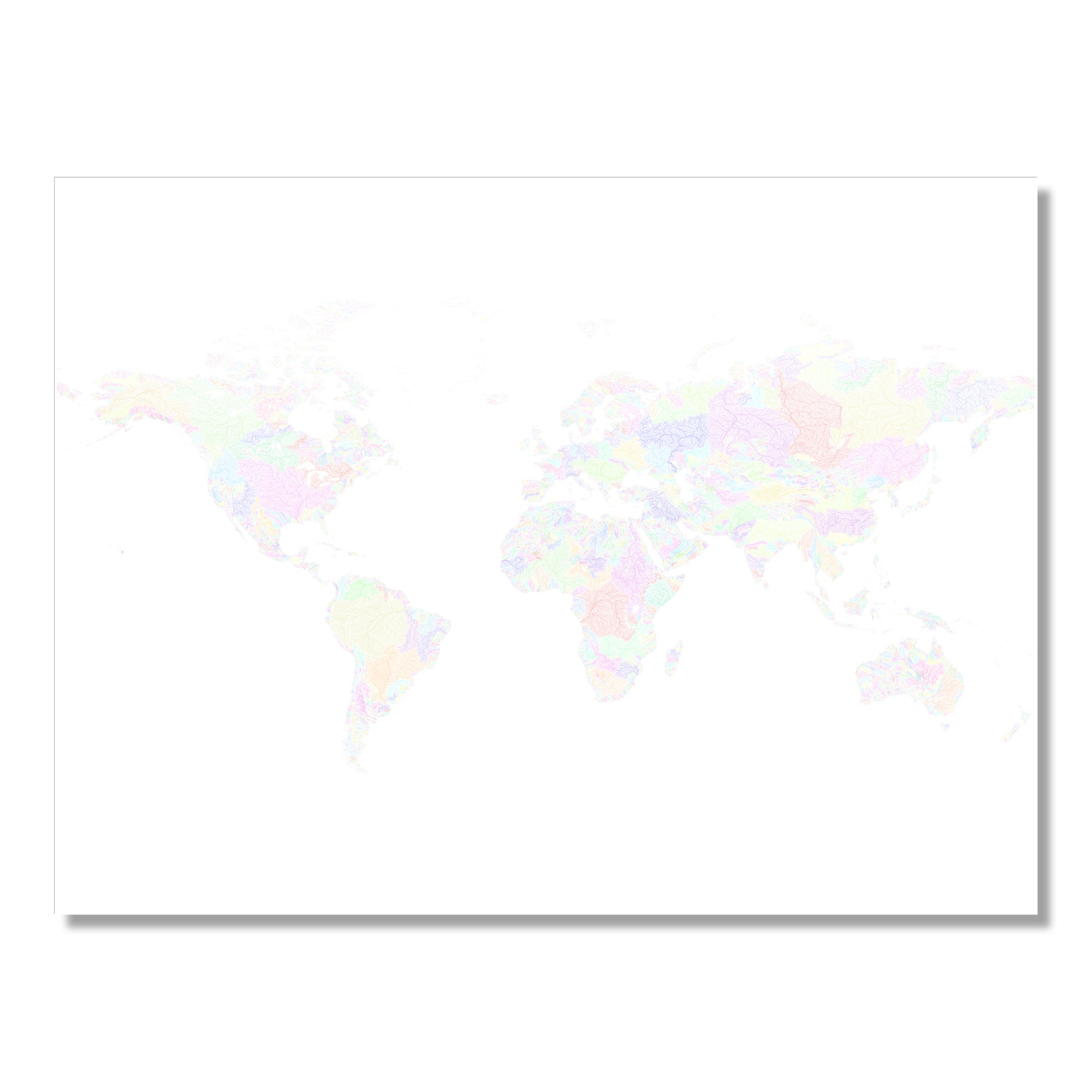 Postcode Map Pastel The World - River basin map, pastel colours on white - Wall Art ...