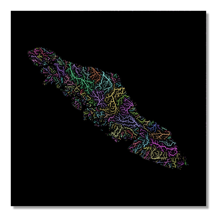 Vancouver Island - River basin map, pastel colours - Wall Art by Grasshopper Geography. Image of a high-resolution map created by geographer Robert Szucs, available as wall art and for licensing.