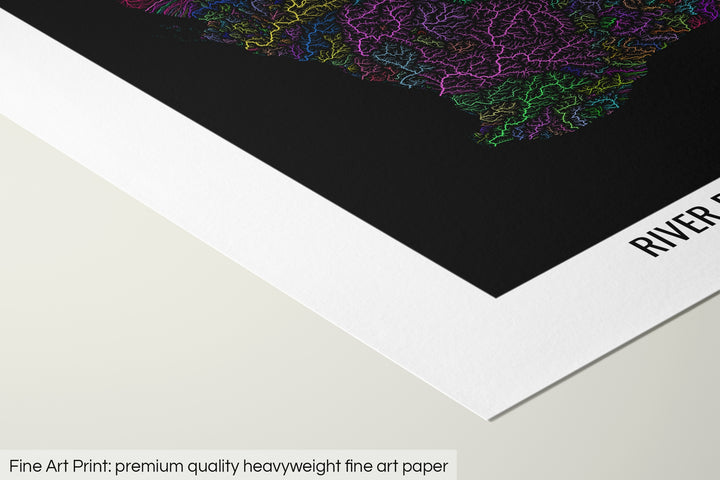 Closeup of a fine art print's corner lying on a flat surface, the details of a Grasshopper Geography map is visible. The text at the bottom reads: Fine art print - premium quality heavyweight fine art paper.
