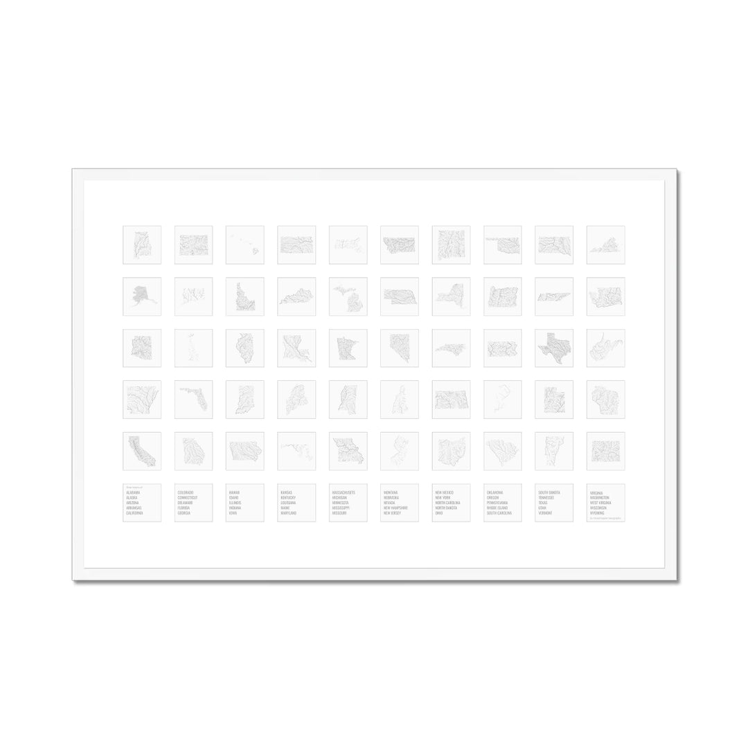 River basins of the 50 US States - Framed Print