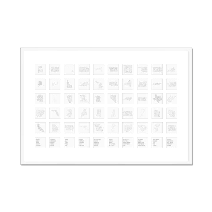 River basins of the 50 US States - Framed Print
