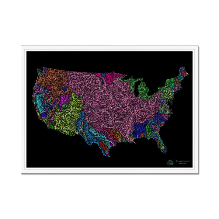 Impresión enmarcada personalizada con mapa de cuencas fluviales de Estados Unidos