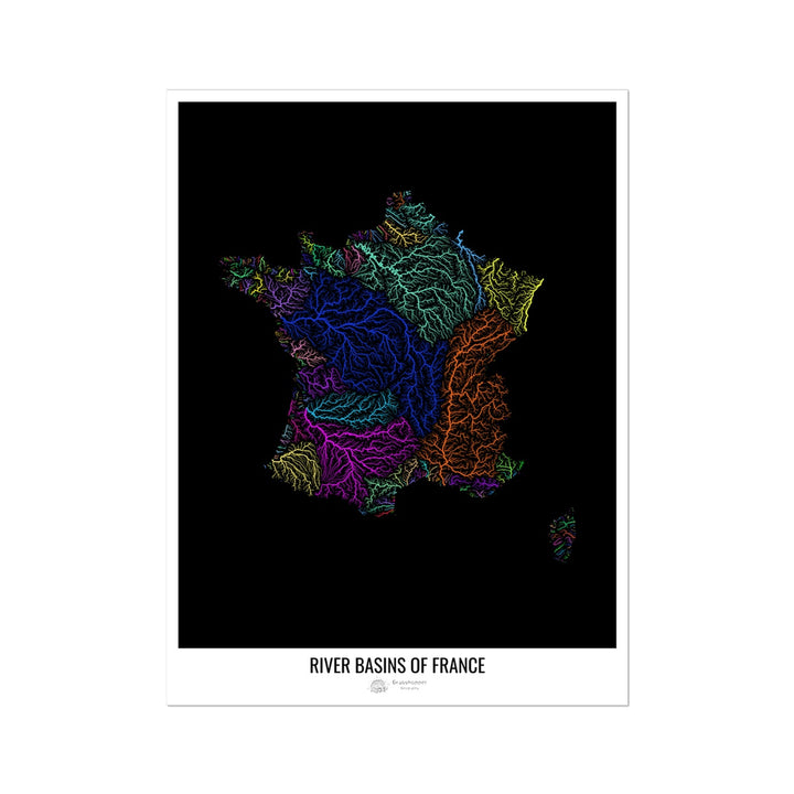 CUSTOM River basin map of France Photo Art Print