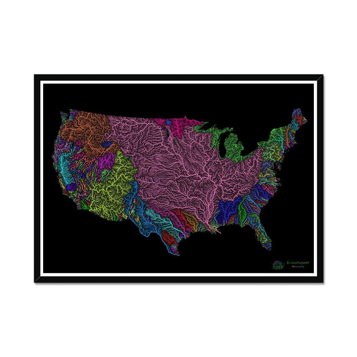 Impresión enmarcada personalizada con mapa de cuencas fluviales de Estados Unidos