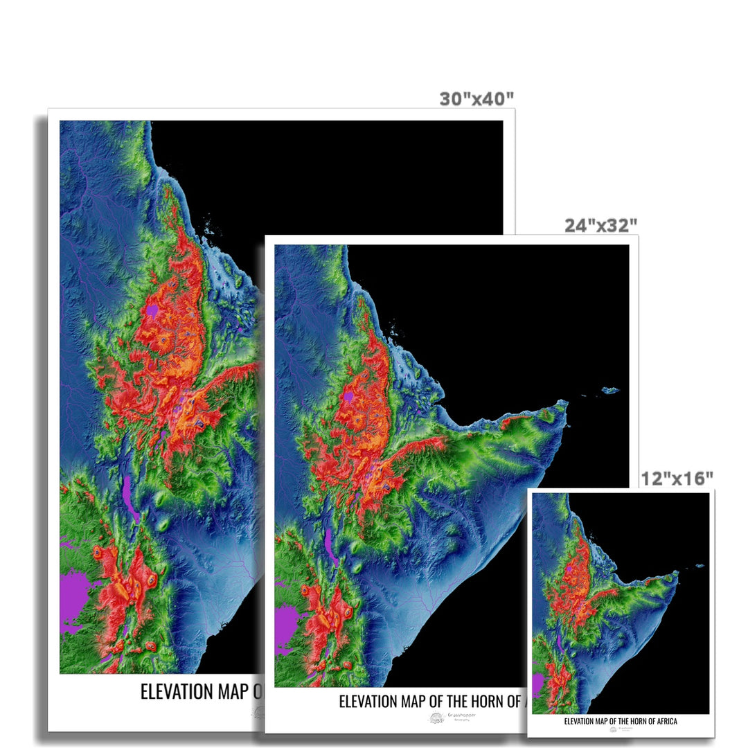 CUSTOM Elevation map of the Horn of Africa Photo Art Print