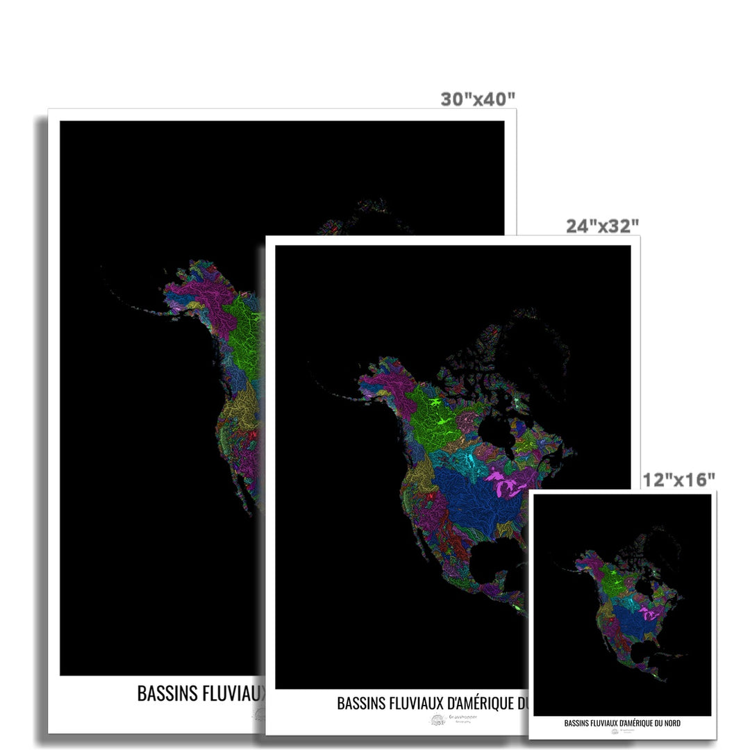 CUSTOM River basin map of North America - French Photo Art Print