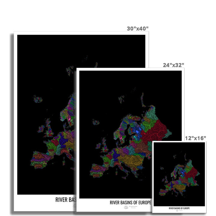 CUSTOM River basin map of Europe Photo Art Print