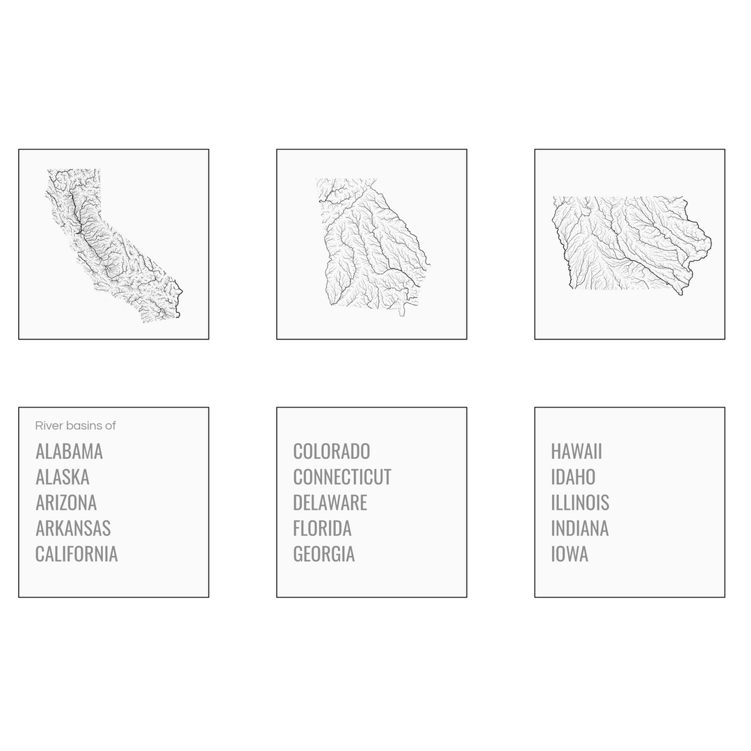 River basins of the 50 US States - Framed Print