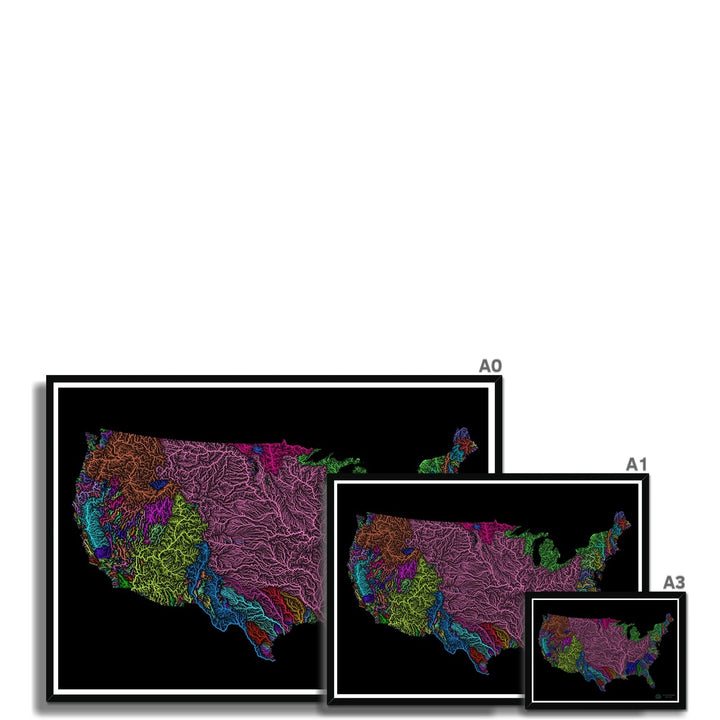 Impresión enmarcada personalizada con mapa de cuencas fluviales de Estados Unidos