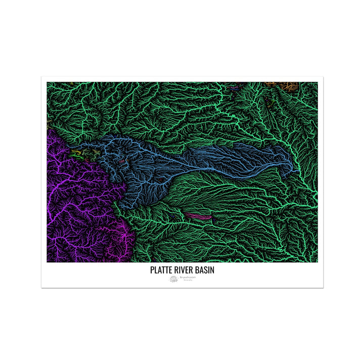 Carte personnalisée du bassin fluvial de Platte II Photo Art Print