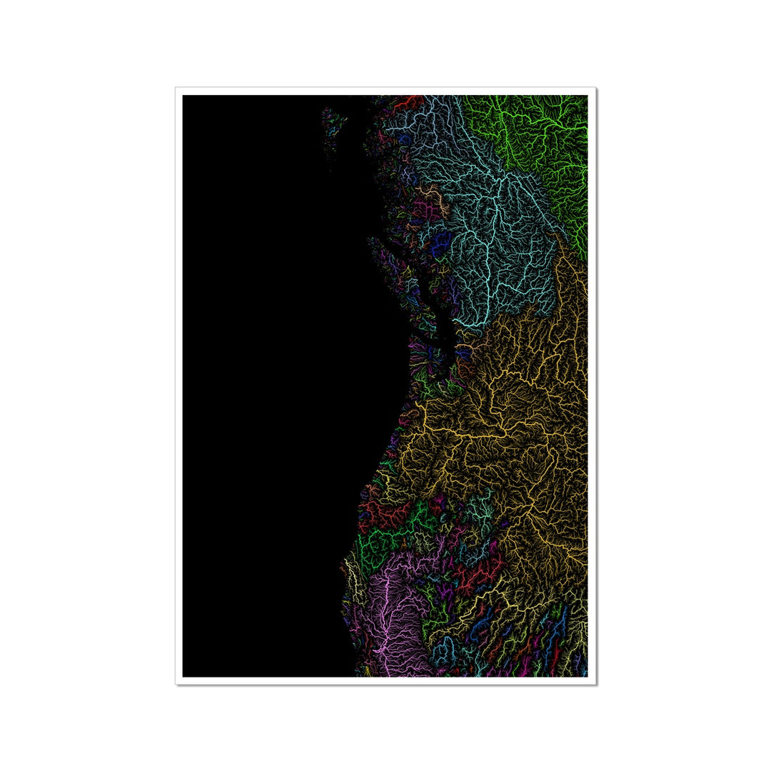 CUSTOM Northwest America river basin map Fine Art Print