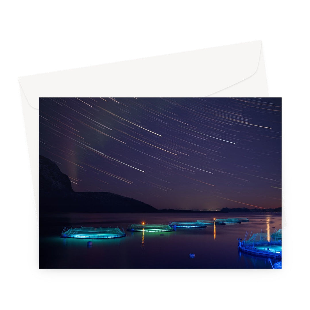 Estelas de estrellas con auroras sobre los corrales de peces II - Tarjeta de felicitación
