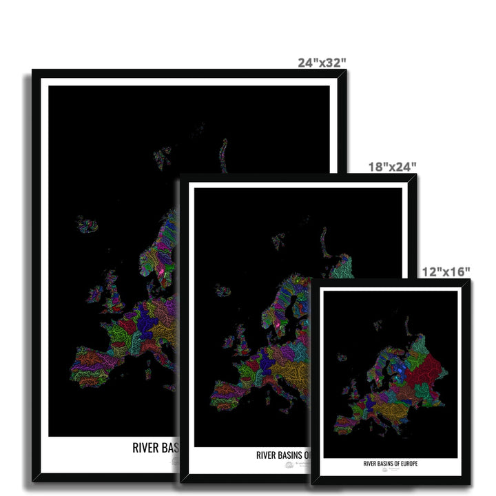 CUSTOM Europe River basin map Framed Print