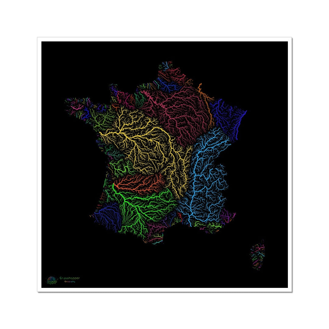CUSTOM France river basin map Fine Art Print