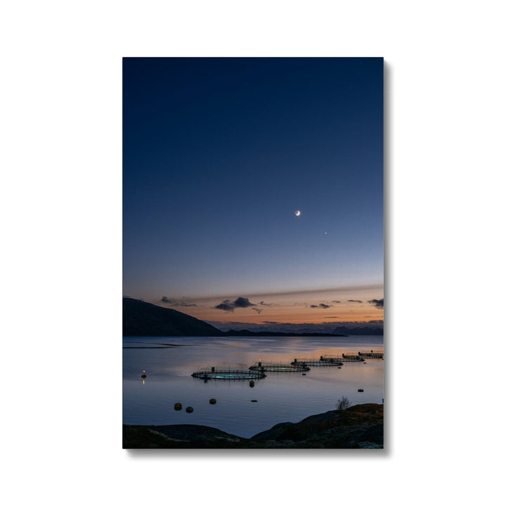 Sunset over the fish pens with a crescent moon I - Canvas