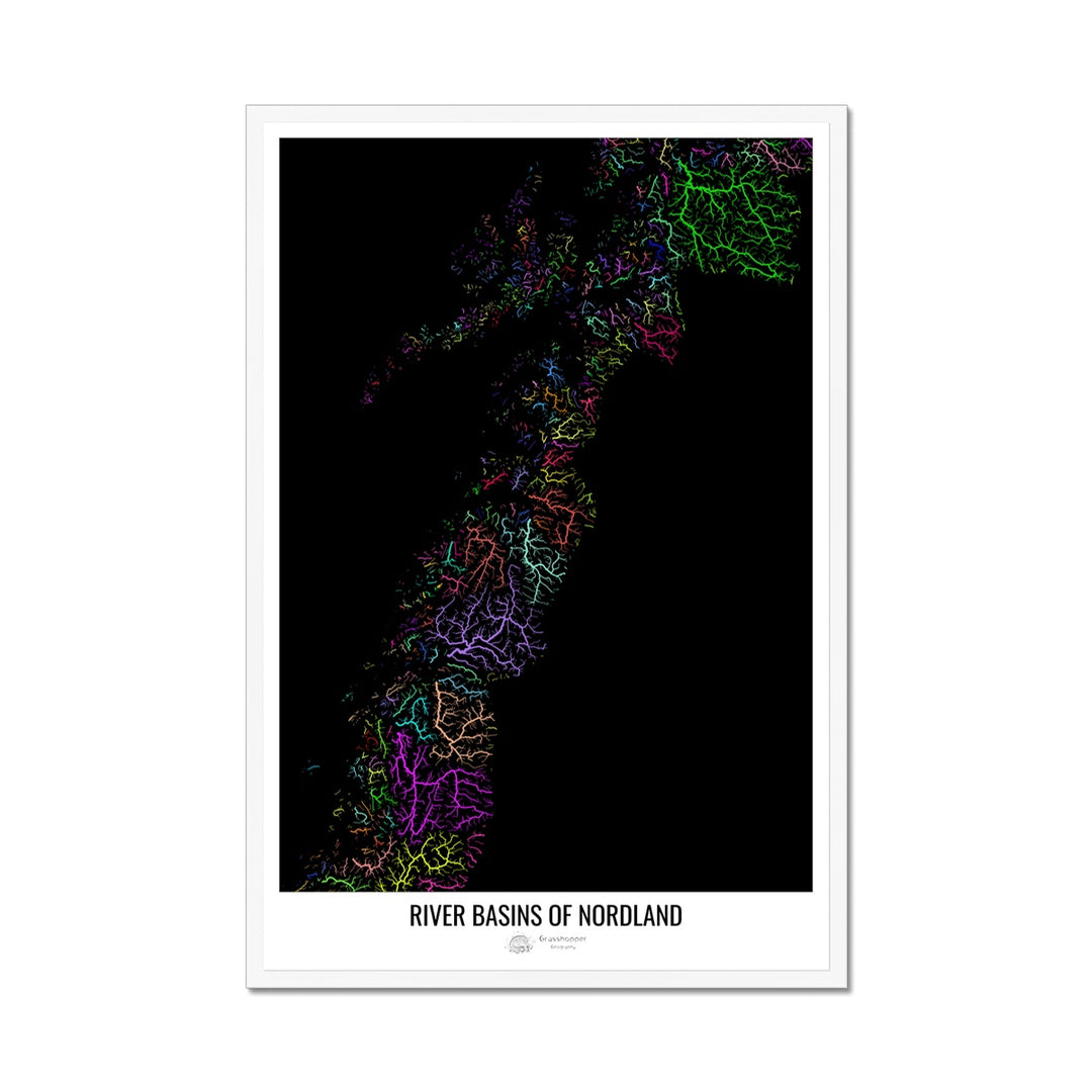 Carte personnalisée du bassin fluvial du Nordland Impression encadrée 