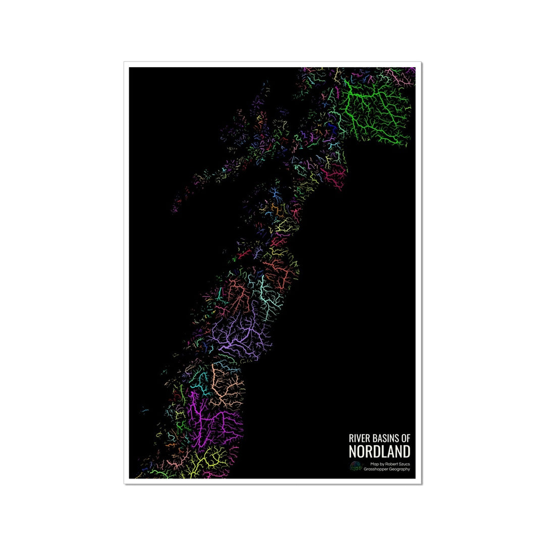 Mapa personalizado de la cuenca del río Nordland con título Impresión de bellas artes