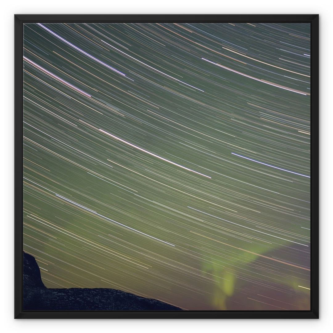 Star trails with aurora - Framed Canvas