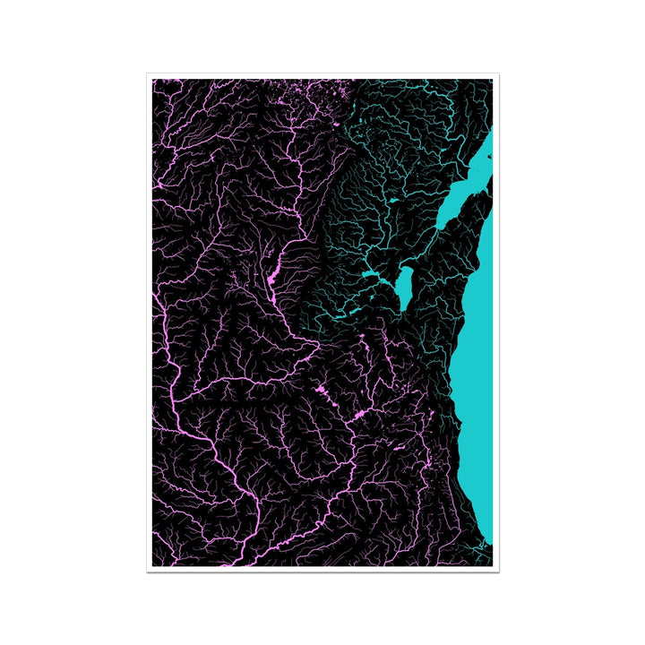Mapa personalizado de la cuenca del río al oeste del lago Michigan Impresión de bellas artes