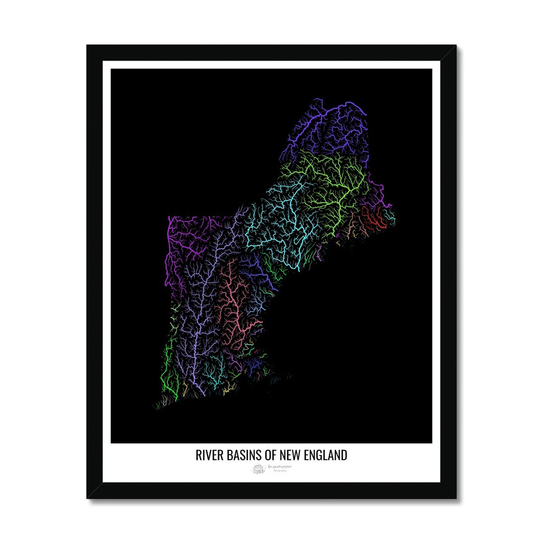 Carte personnalisée du bassin fluvial de la Nouvelle-Angleterre Impression encadrée