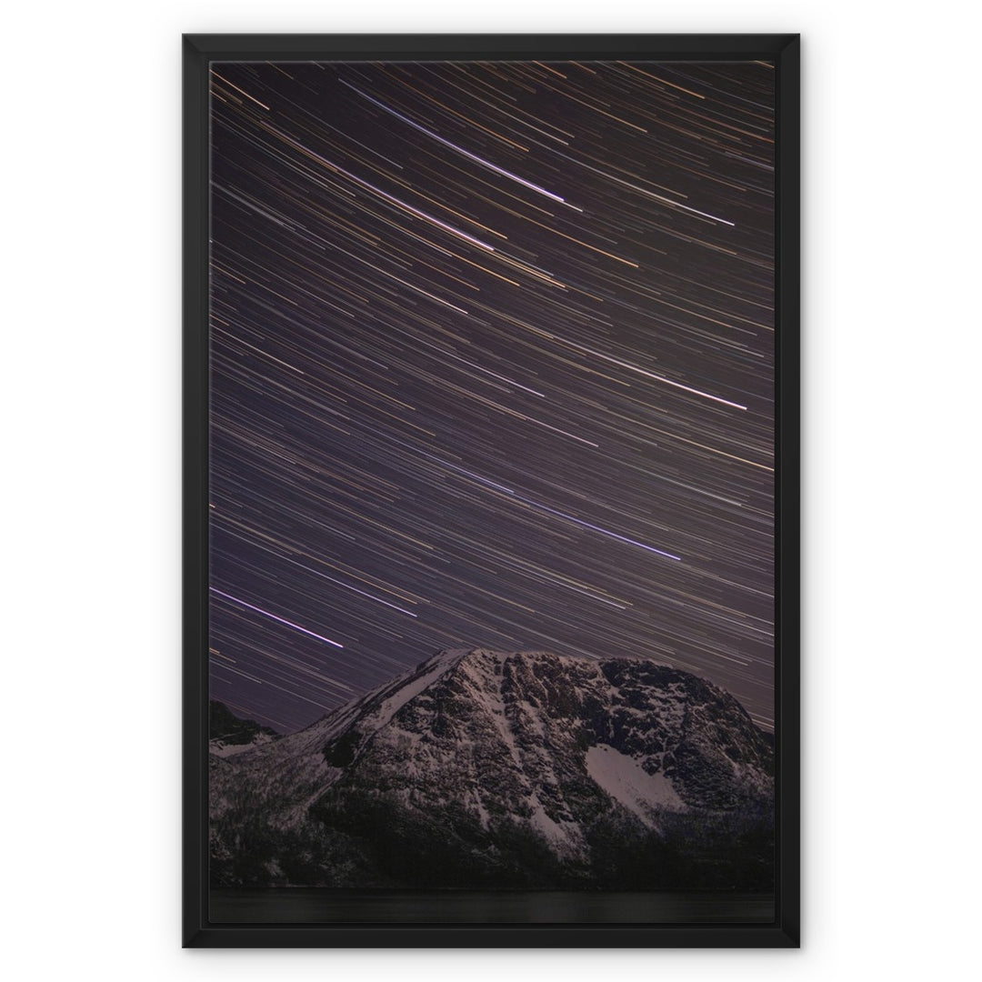 Star trails above Lundøya - Framed Canvas