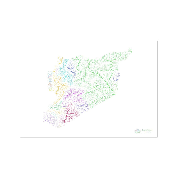 Syria - River basin map, rainbow on white - Fine Art Print