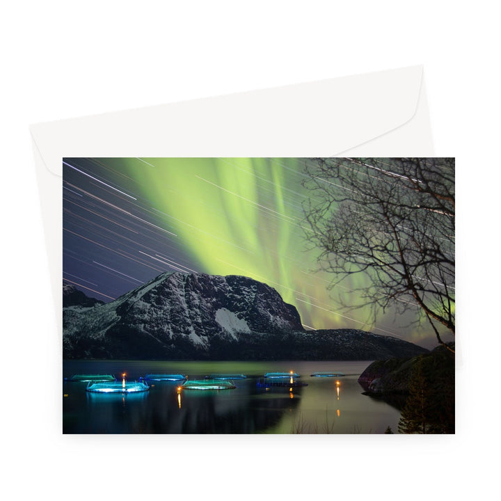 Star trails with aurora above the fish pens IV - Greeting Card