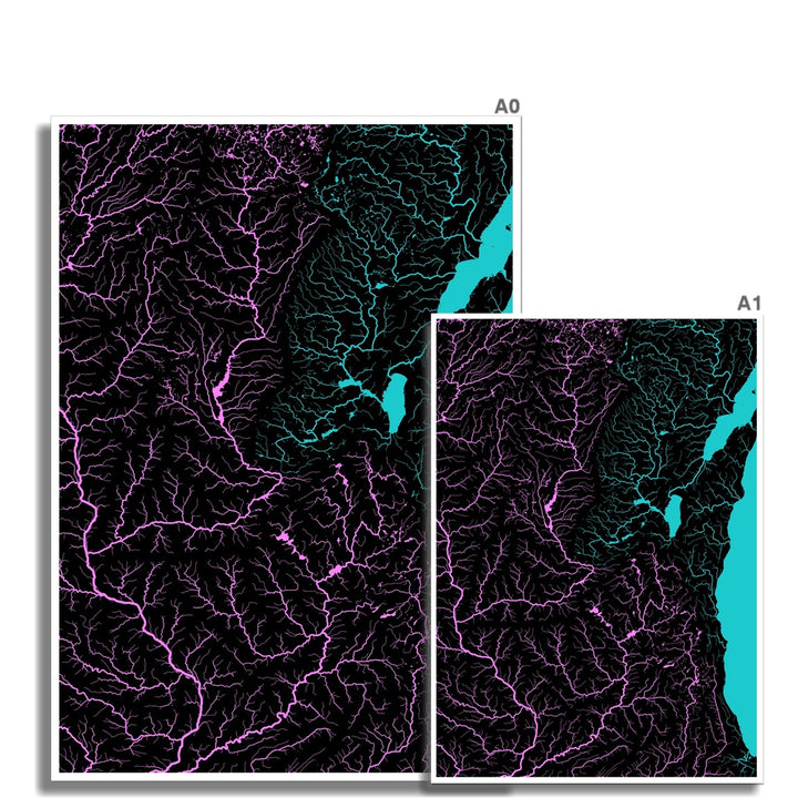 Mapa personalizado de la cuenca del río al oeste del lago Michigan Impresión de bellas artes