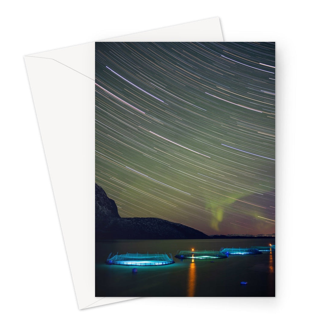 Star trails with aurora above the fish pens I - Greeting Card