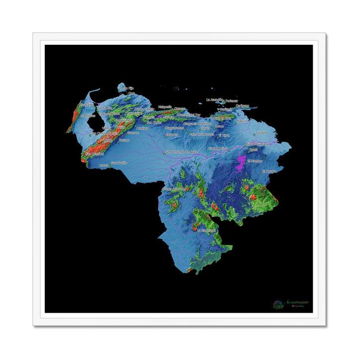 Mapa de elevação da Venezuela PERSONALIZADO Impressão emoldurada