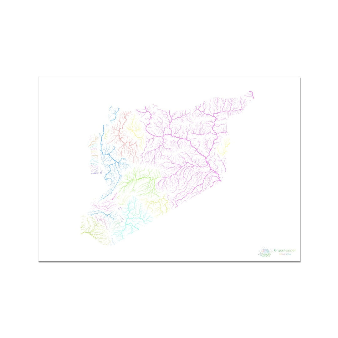 Syria - River basin map, pastel on white - Fine Art Print