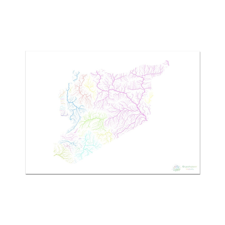 Syrie - Carte du bassin fluvial, pastel sur blanc - Fine Art Print