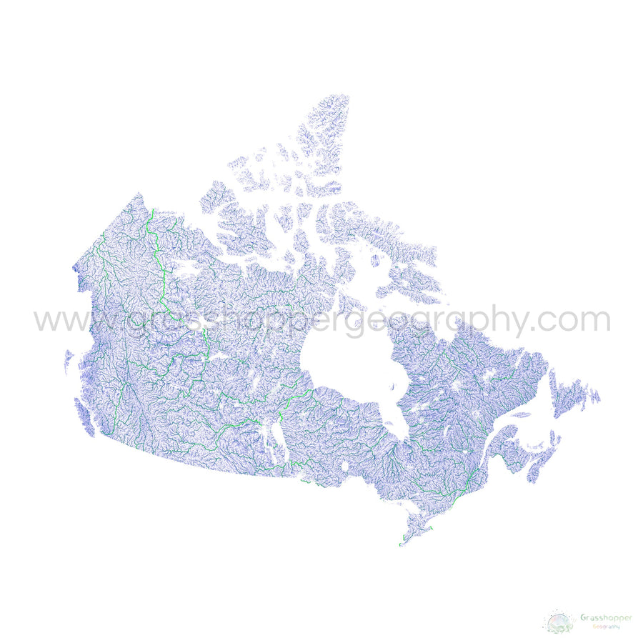 Canada - Blue and green river map on white - Fine Art Print ...