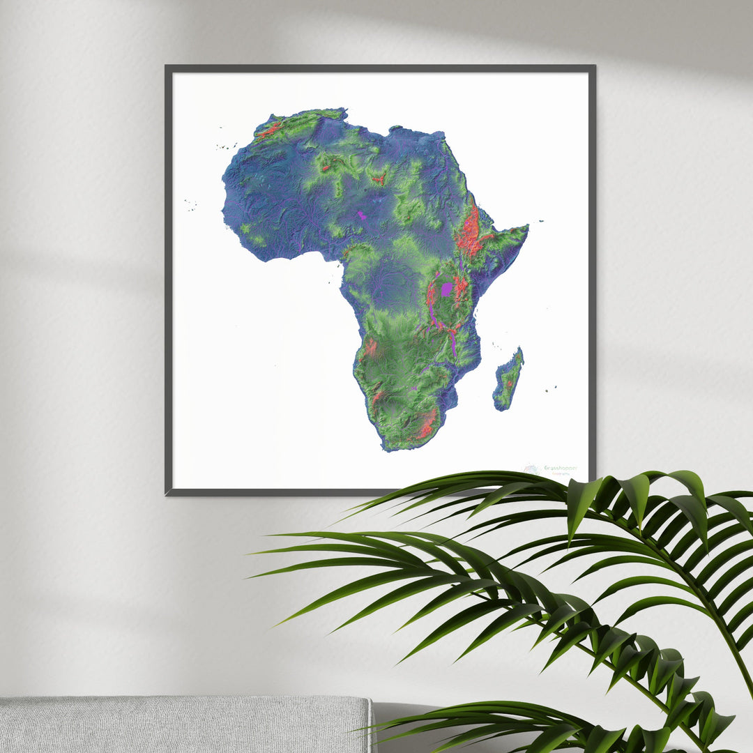 Afrique - Carte d'élévation, blanc - Tirage d'art