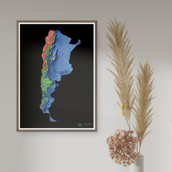 Argentina - Elevation map, black - Fine Art Print